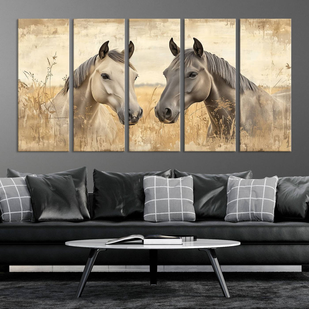 Chines Ink Style Grunge Horses Wall Art Canvas Print