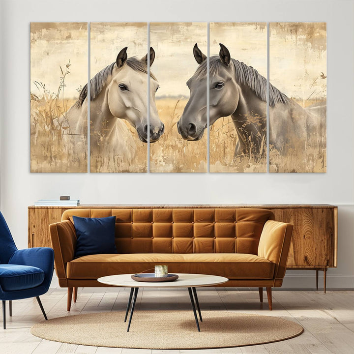 Chines Ink Style Grunge Horses Wall Art Canvas Print