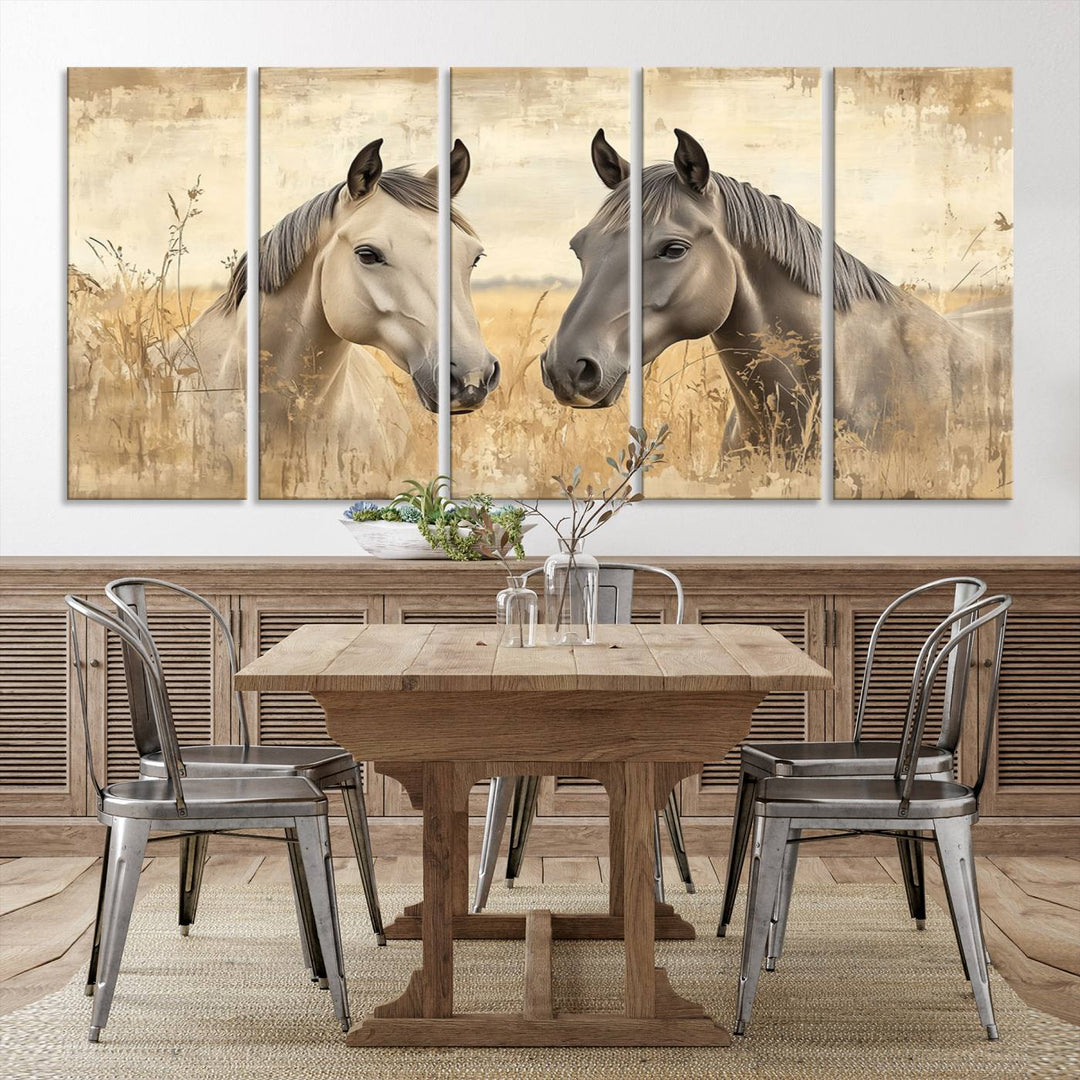 Chines Ink Style Grunge Horses Wall Art Canvas Print