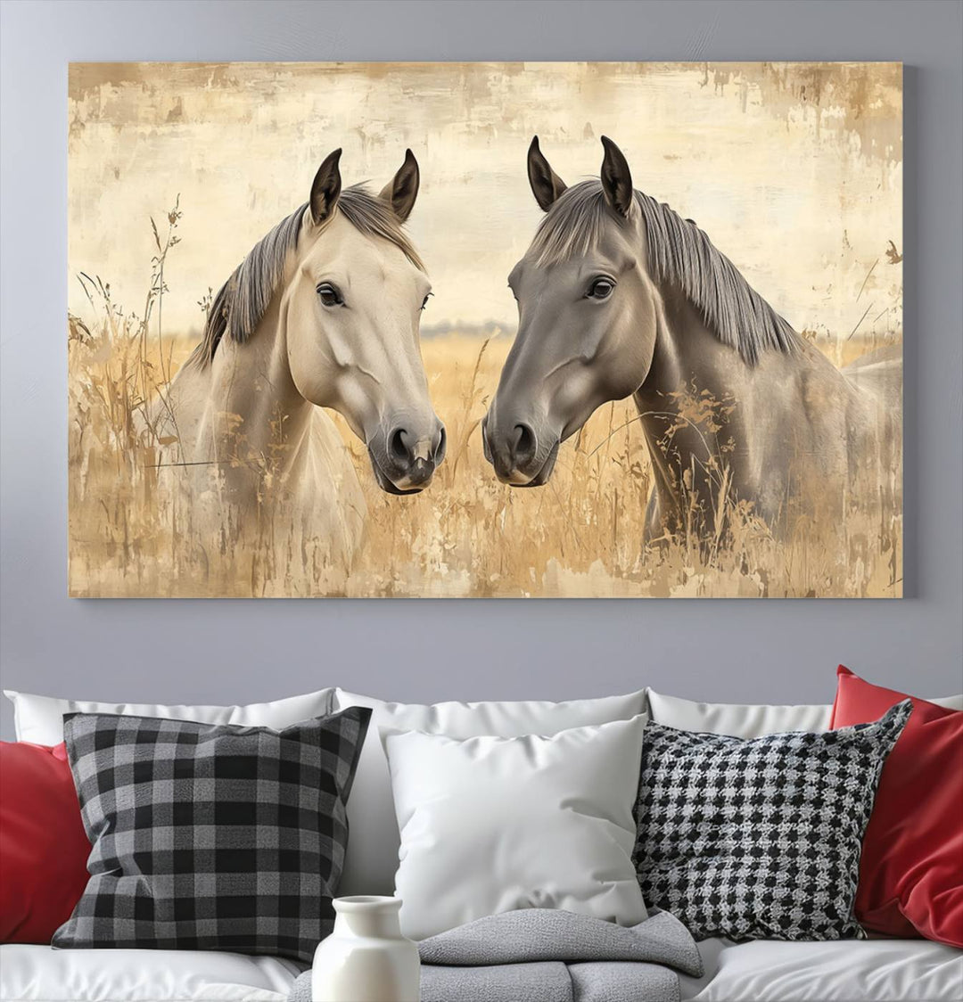 Chines Ink Style Grunge Horses Wall Art Canvas Print