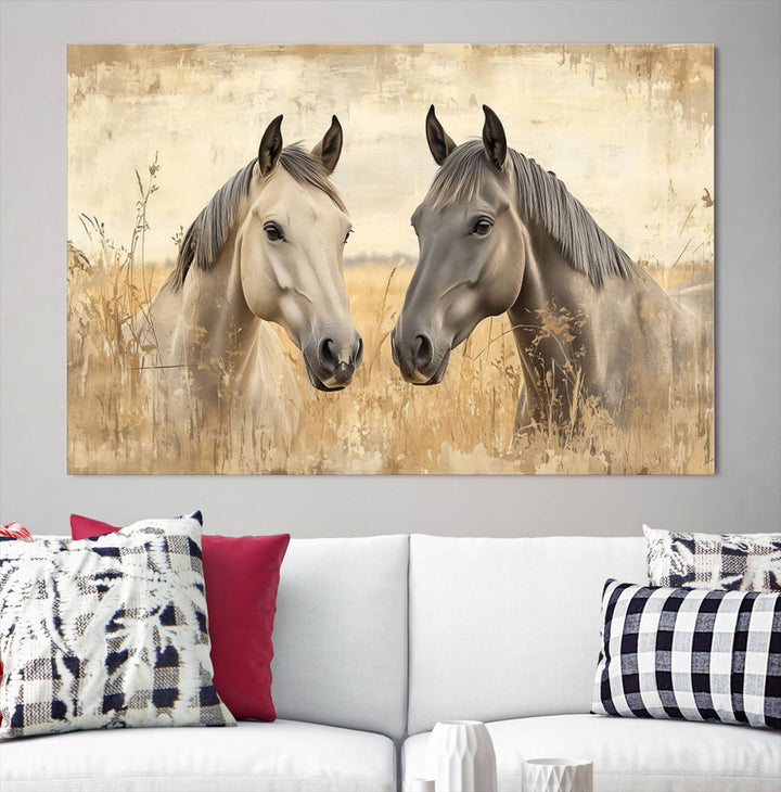 Chines Ink Style Grunge Horses Wall Art Canvas Print