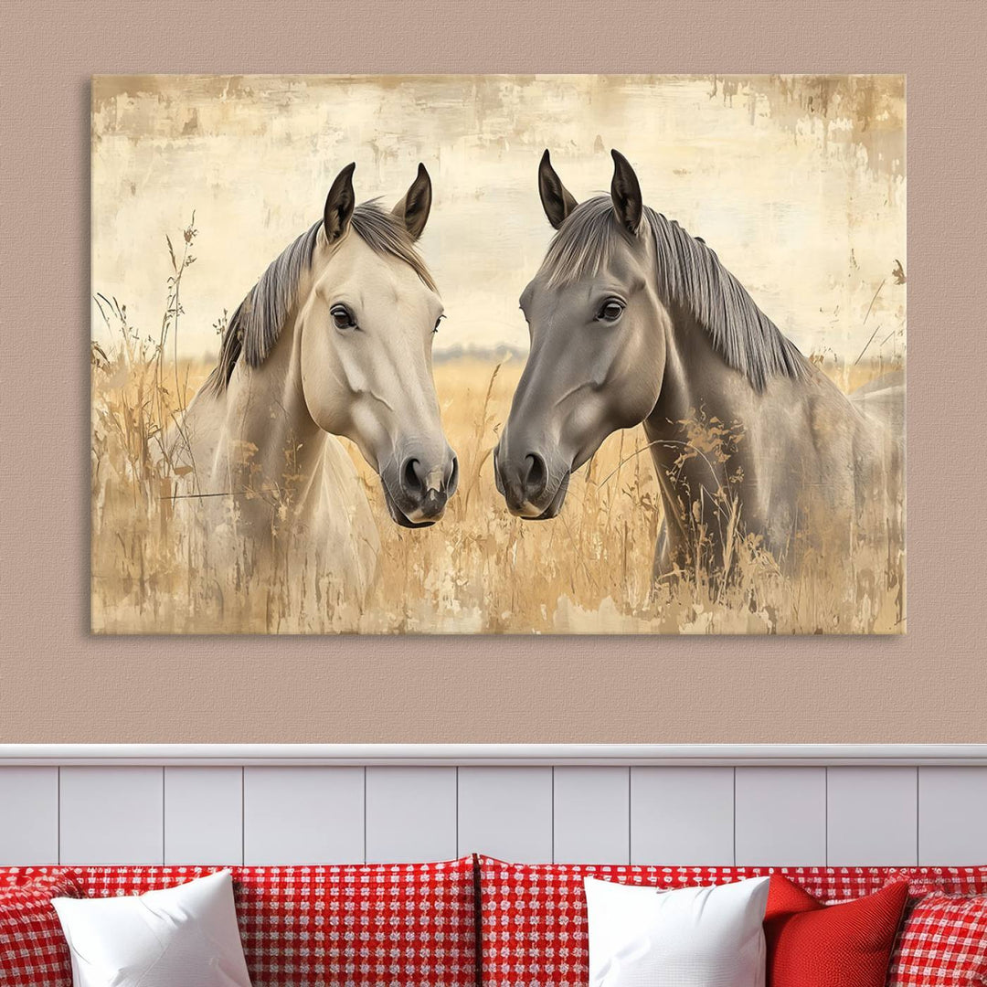 Chines Ink Style Grunge Horses Wall Art Canvas Print