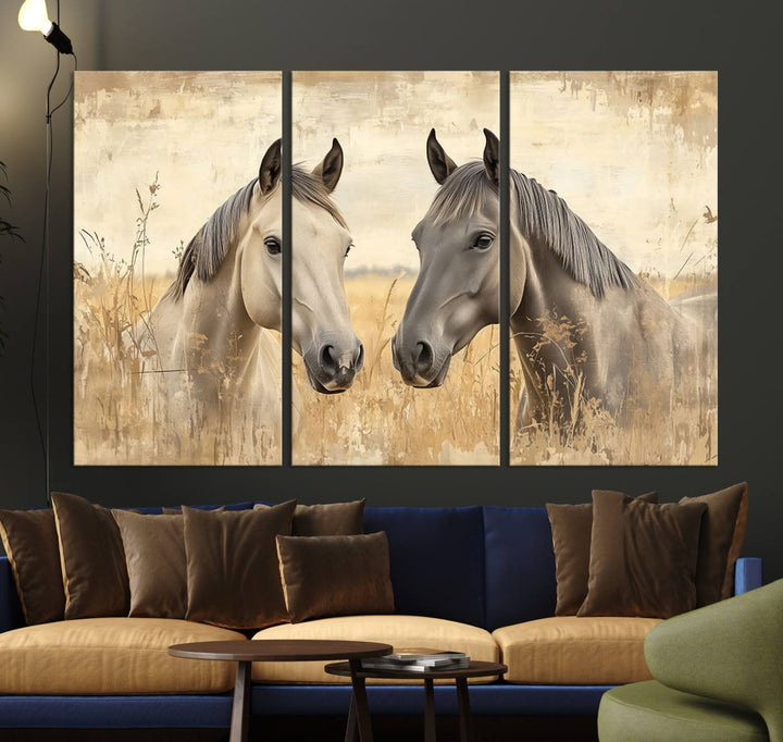 Chines Ink Style Grunge Horses Wall Art Canvas Print