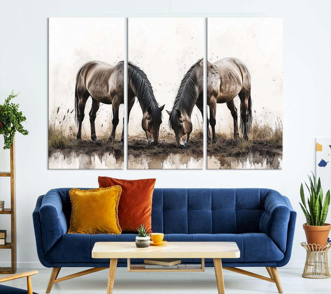 Chines Ink Style Horses Wall Art Canvas Print