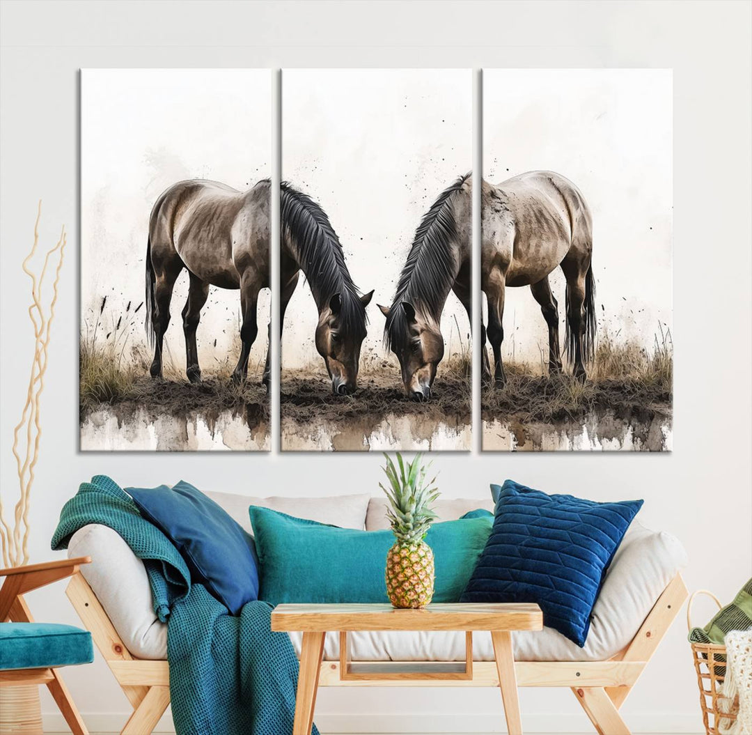 Chines Ink Style Horses Wall Art Canvas Print