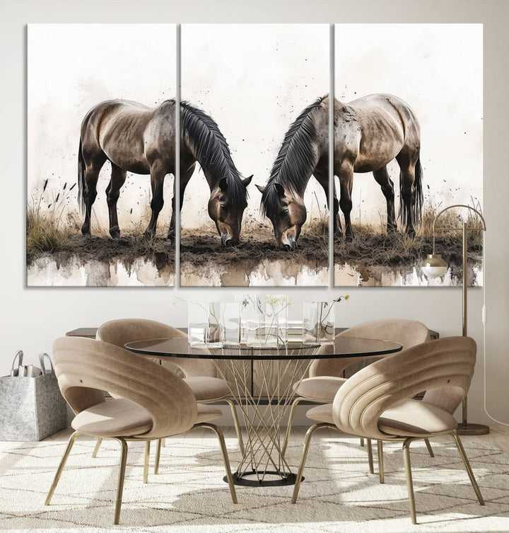 Chines Ink Style Horses Wall Art Canvas Print