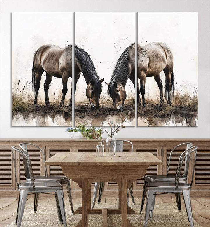 Chines Ink Style Horses Wall Art Canvas Print