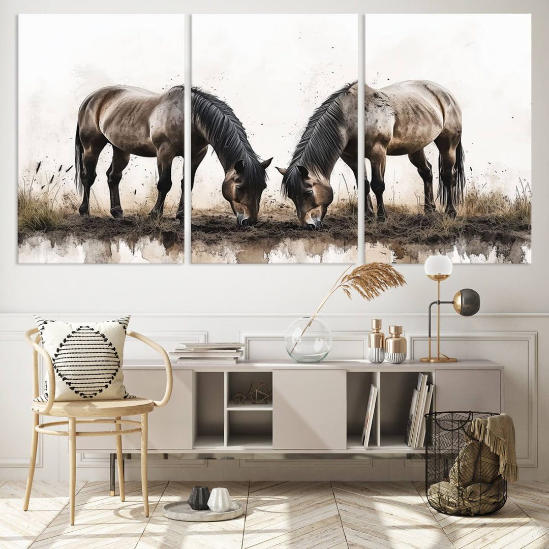 Chines Ink Style Horses Wall Art Canvas Print