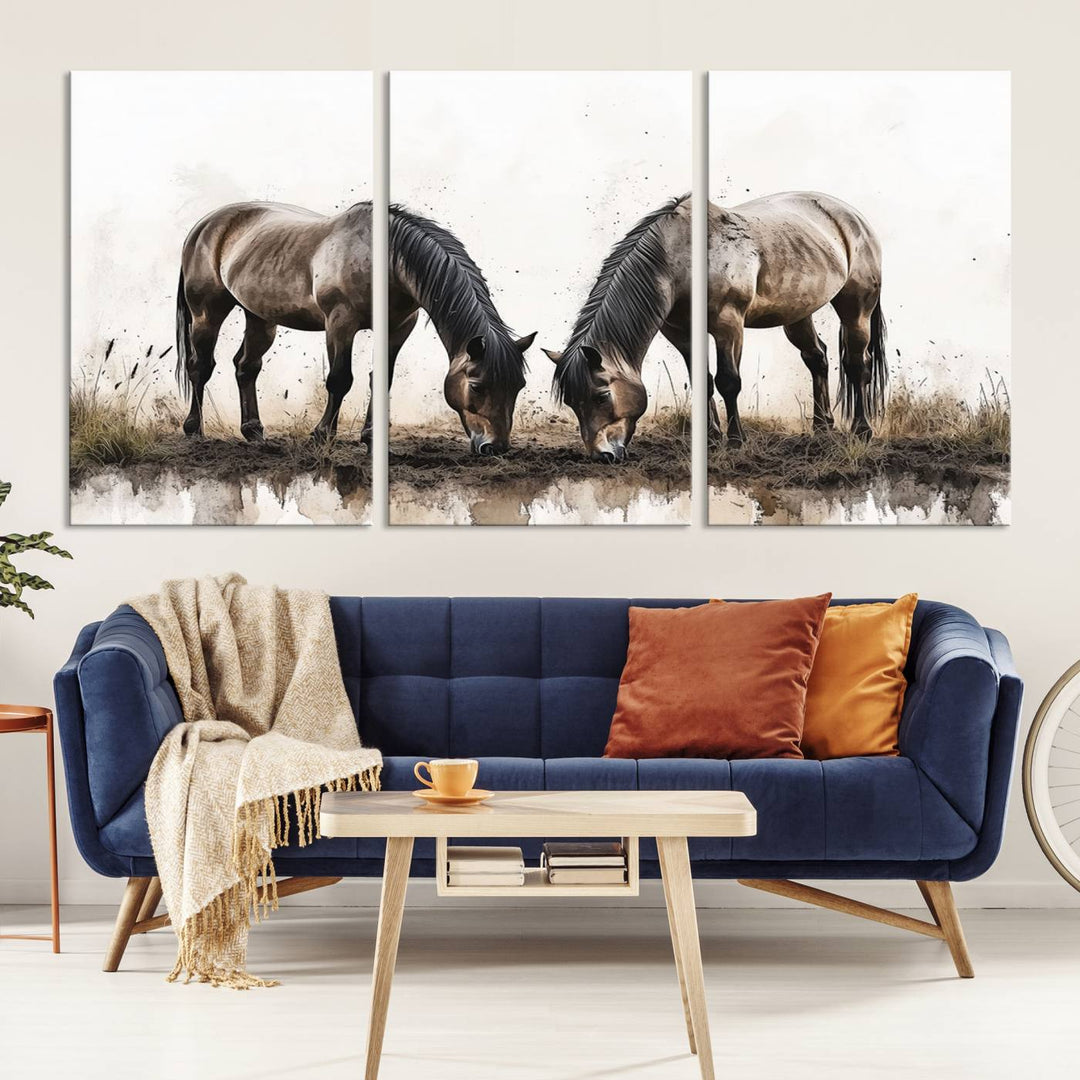 Chines Ink Style Horses Wall Art Canvas Print