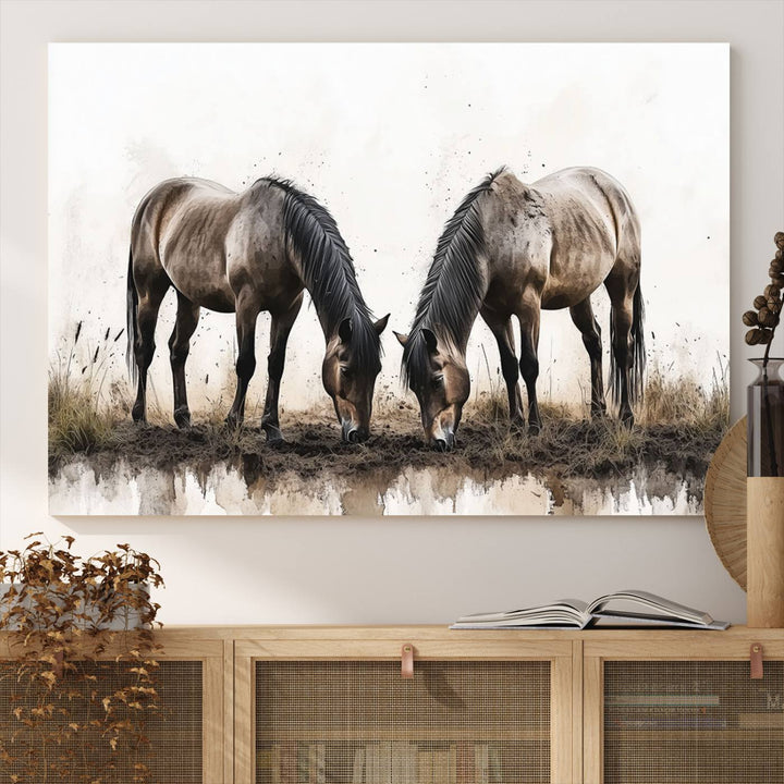 Chines Ink Style Horses Wall Art Canvas Print