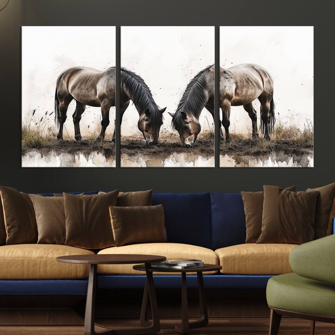 Chines Ink Style Horses Wall Art Canvas Print