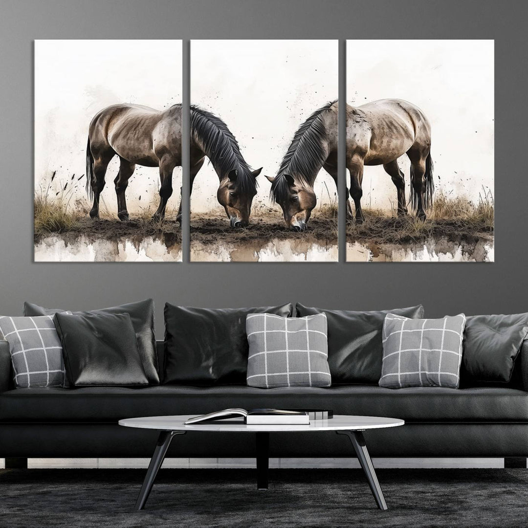 Chines Ink Style Horses Wall Art Canvas Print