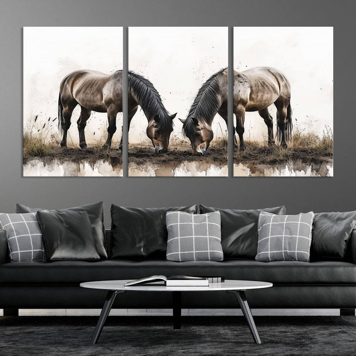 Chines Ink Style Horses Wall Art Canvas Print