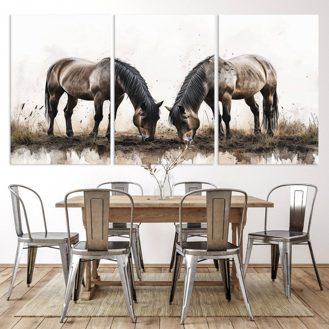 Chines Ink Style Horses Wall Art Canvas Print