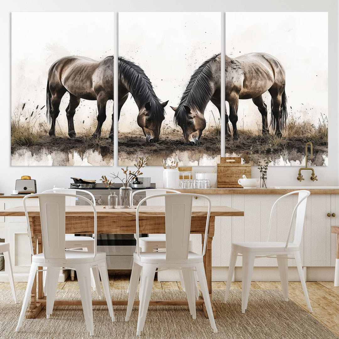 Chines Ink Style Horses Wall Art Canvas Print