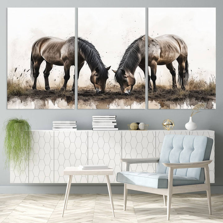 Chines Ink Style Horses Wall Art Canvas Print