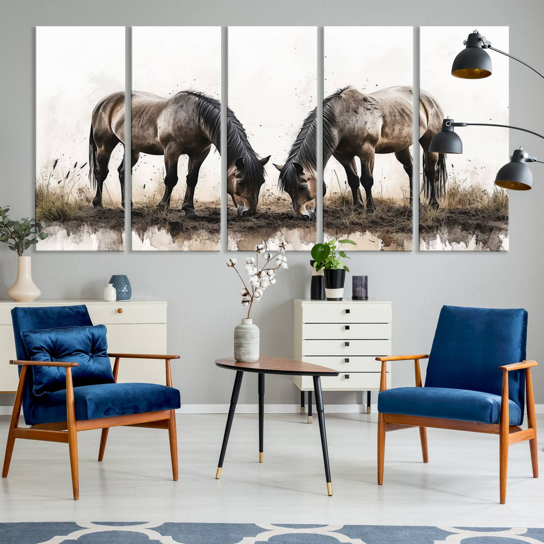 Chines Ink Style Horses Wall Art Canvas Print