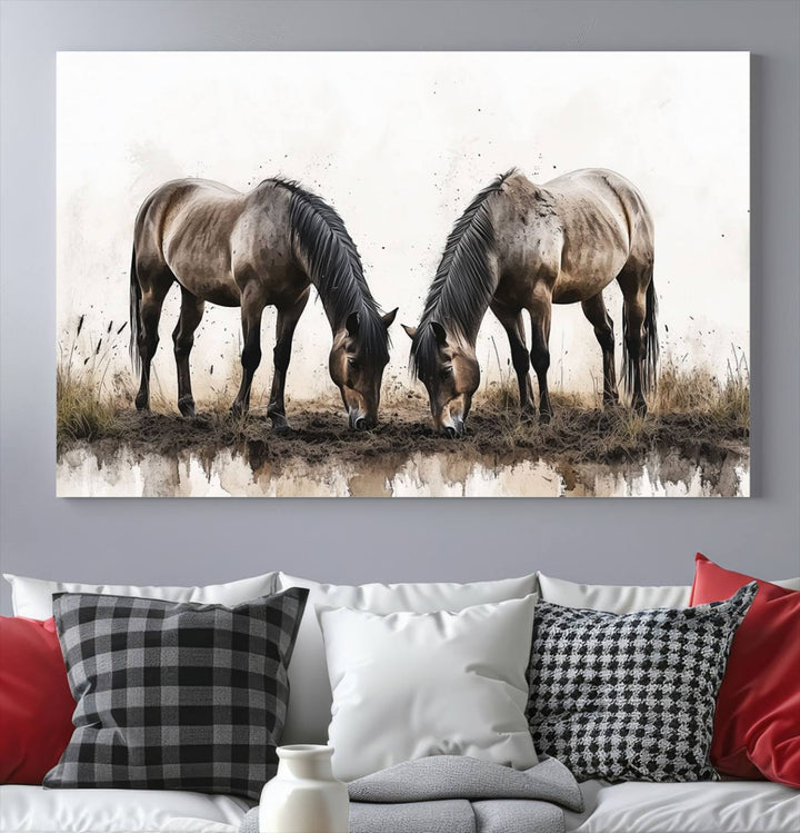 Chines Ink Style Horses Wall Art Canvas Print