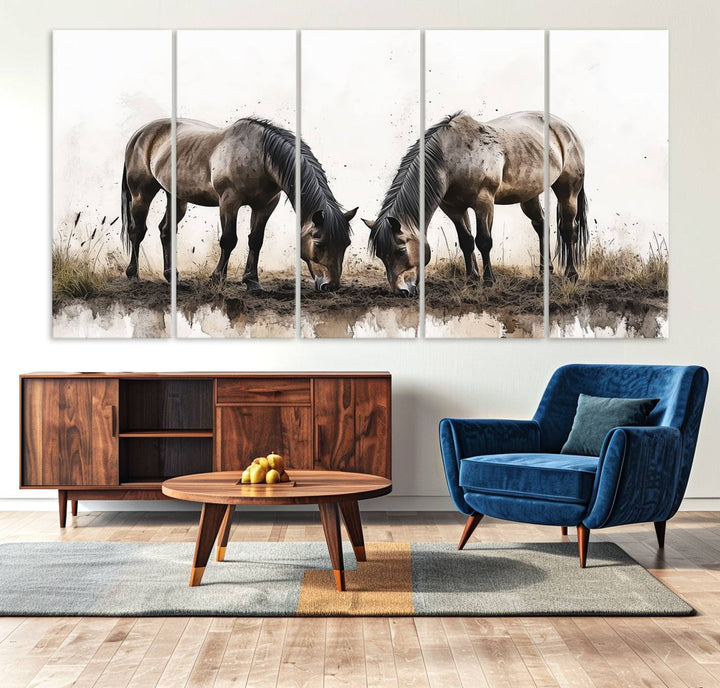 Chines Ink Style Horses Wall Art Canvas Print