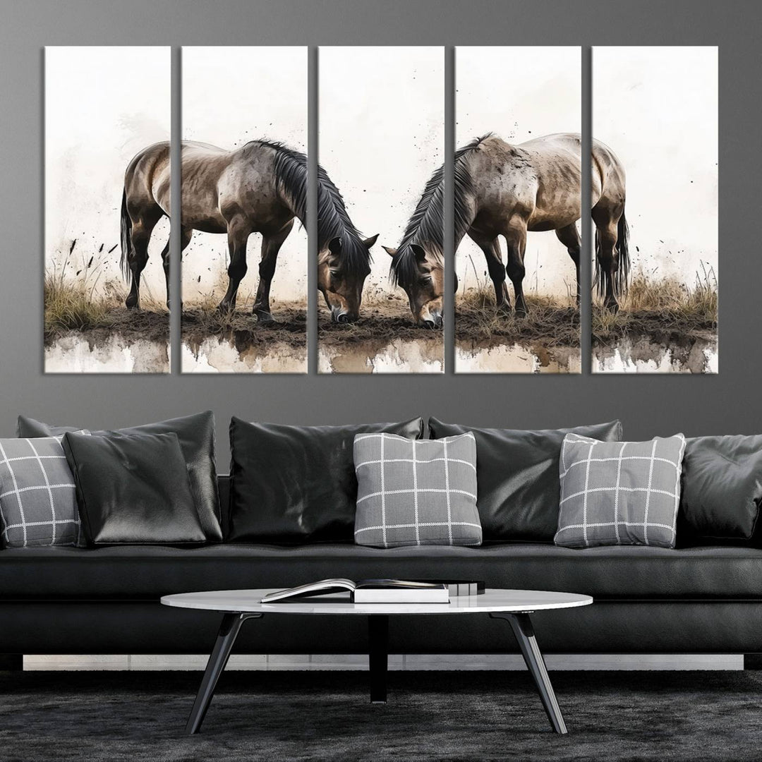 Chines Ink Style Horses Wall Art Canvas Print