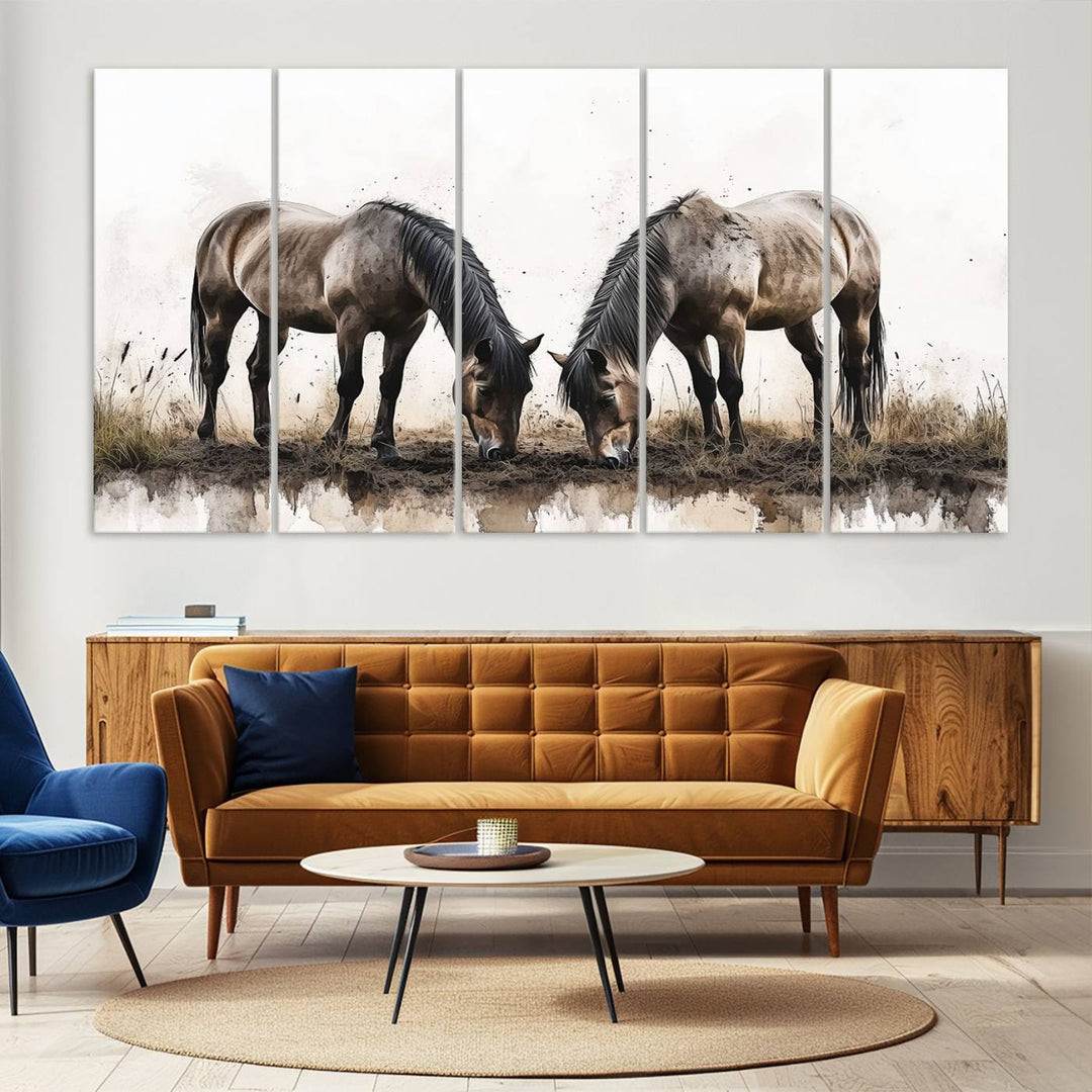 Chines Ink Style Horses Wall Art Canvas Print