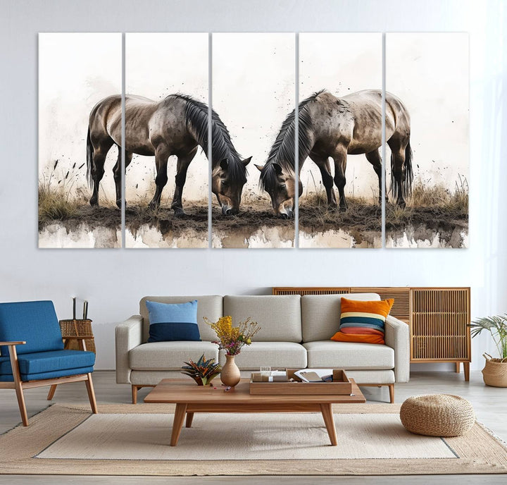 Chines Ink Style Horses Wall Art Canvas Print