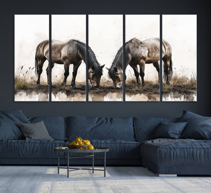 Chines Ink Style Horses Wall Art Canvas Print