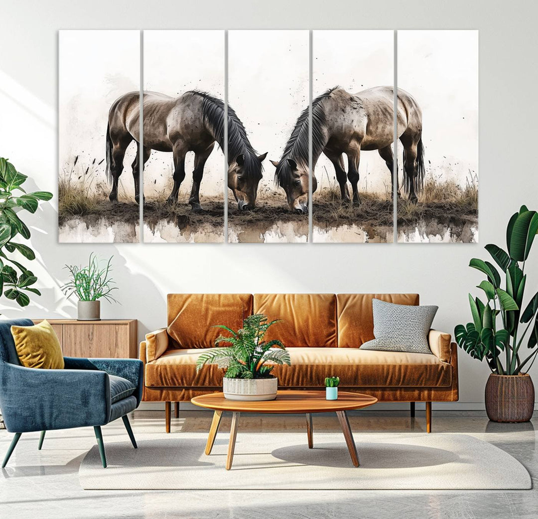 Chines Ink Style Horses Wall Art Canvas Print