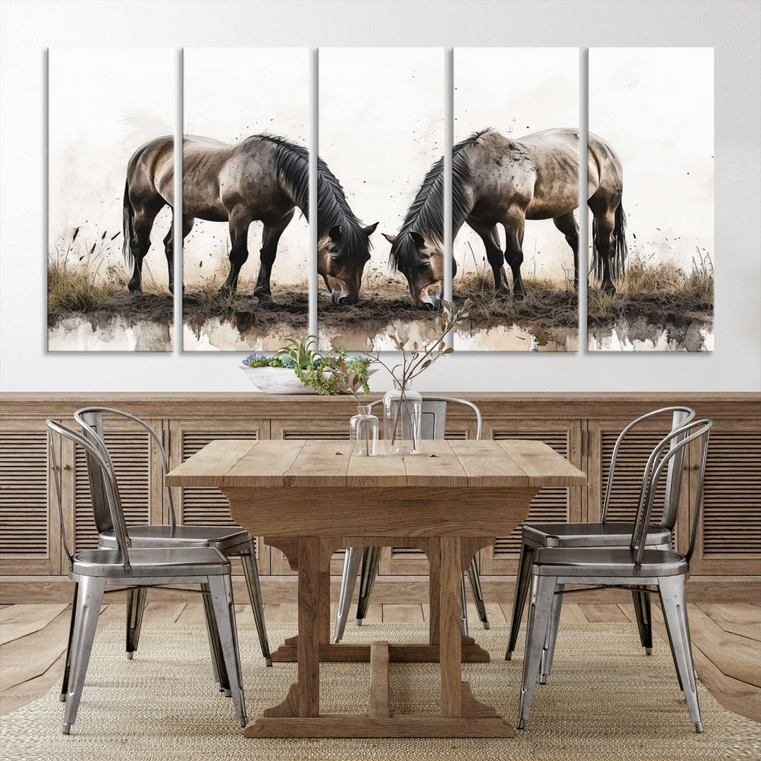 Chines Ink Style Horses Wall Art Canvas Print