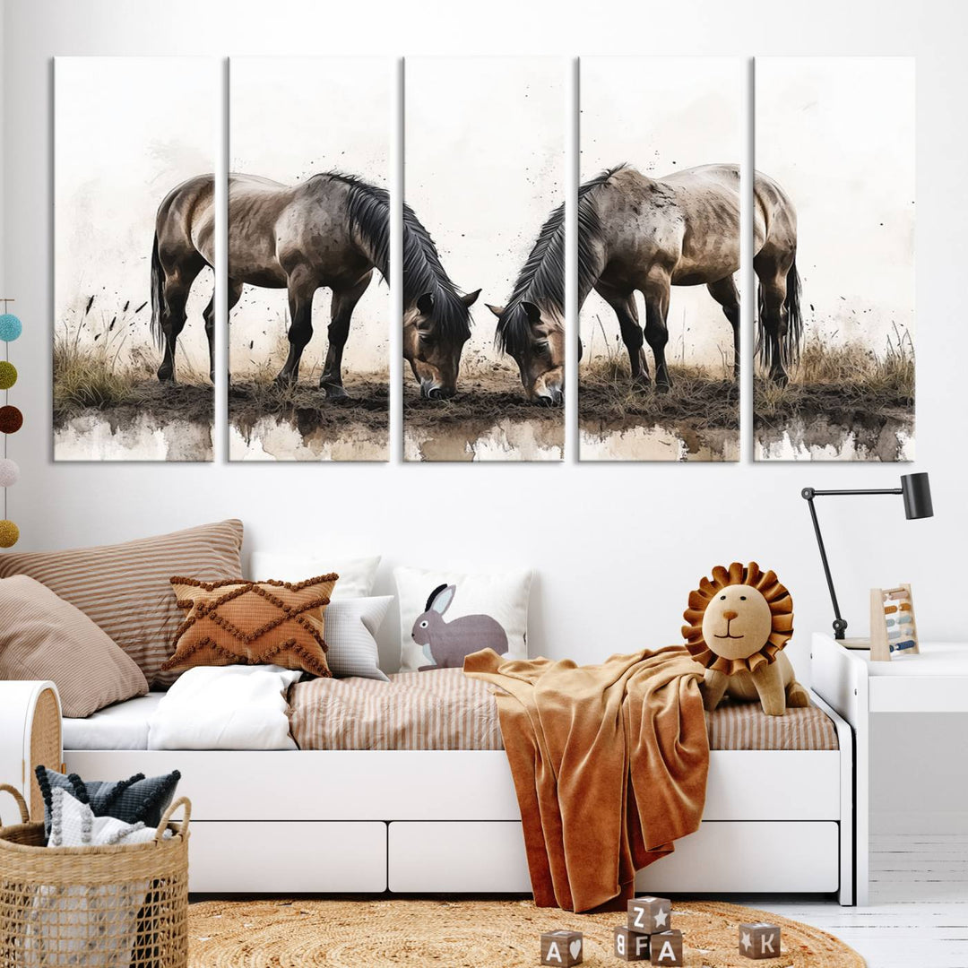 Chines Ink Style Horses Wall Art Canvas Print