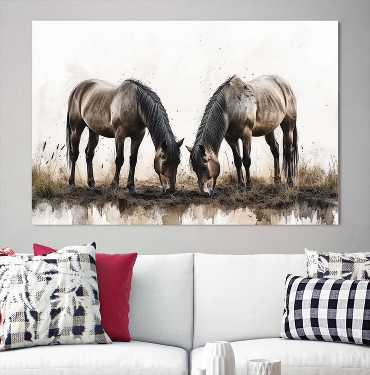 Chines Ink Style Horses Wall Art Canvas Print