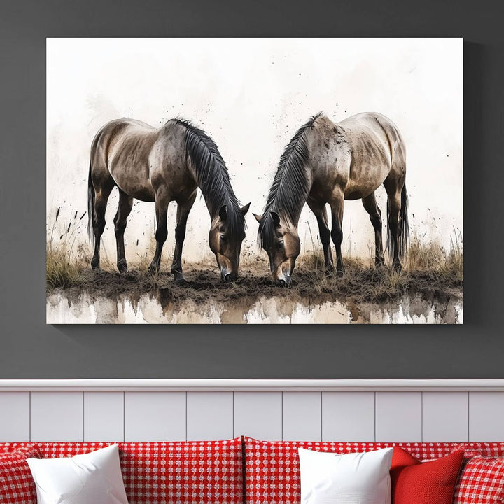 Chines Ink Style Horses Wall Art Canvas Print