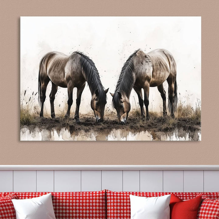 Chines Ink Style Horses Wall Art Canvas Print