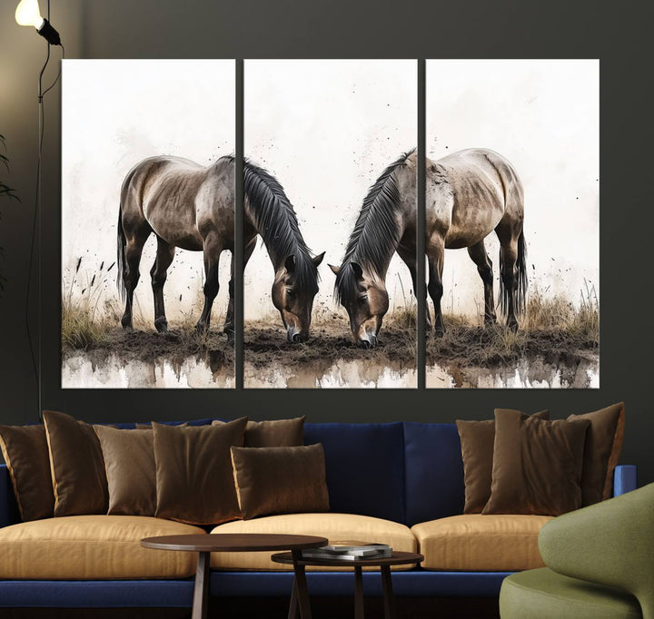 Chines Ink Style Horses Wall Art Canvas Print