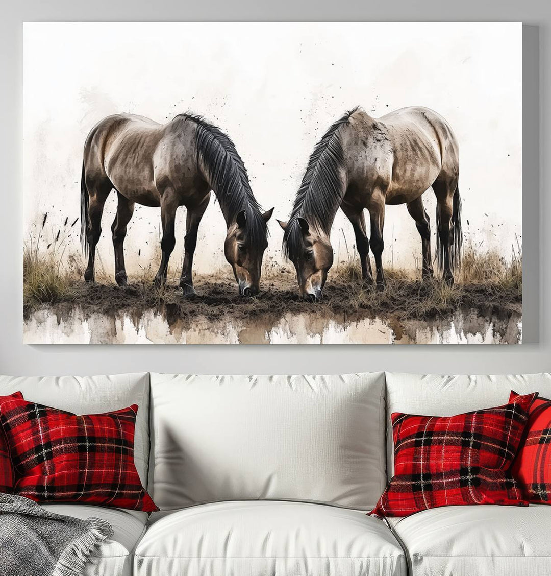 Chines Ink Style Horses Wall Art Canvas Print