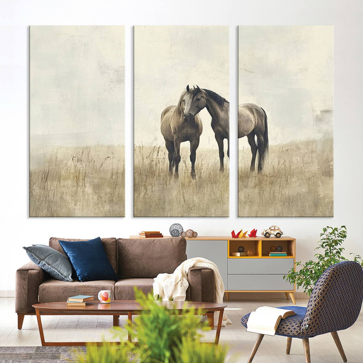 Chines Style Grunge Horses Wall Art Canvas Print