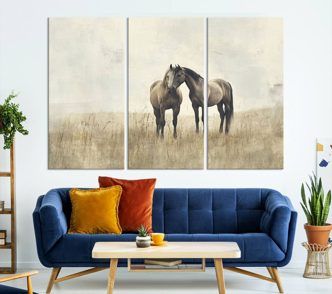 Chines Style Grunge Horses Wall Art Canvas Print