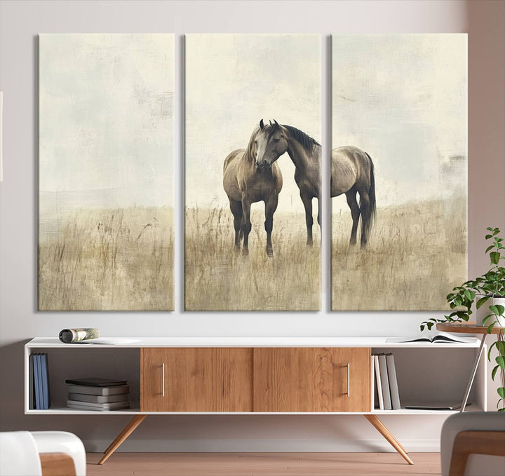 Chines Style Grunge Horses Wall Art Canvas Print