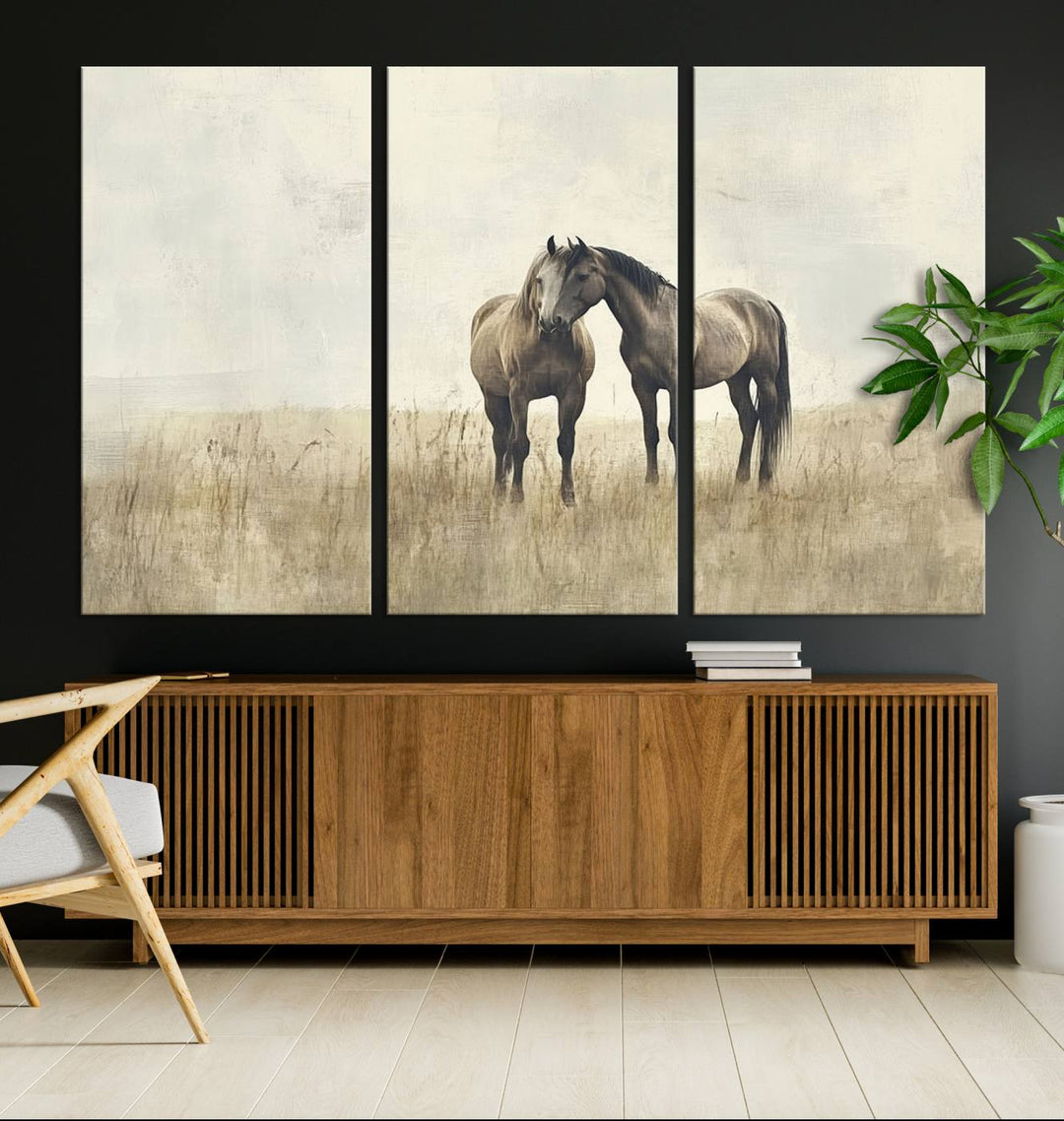 Chines Style Grunge Horses Wall Art Canvas Print