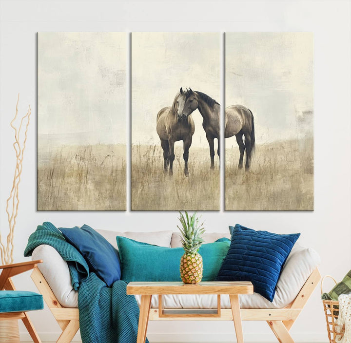 Chines Style Grunge Horses Wall Art Canvas Print