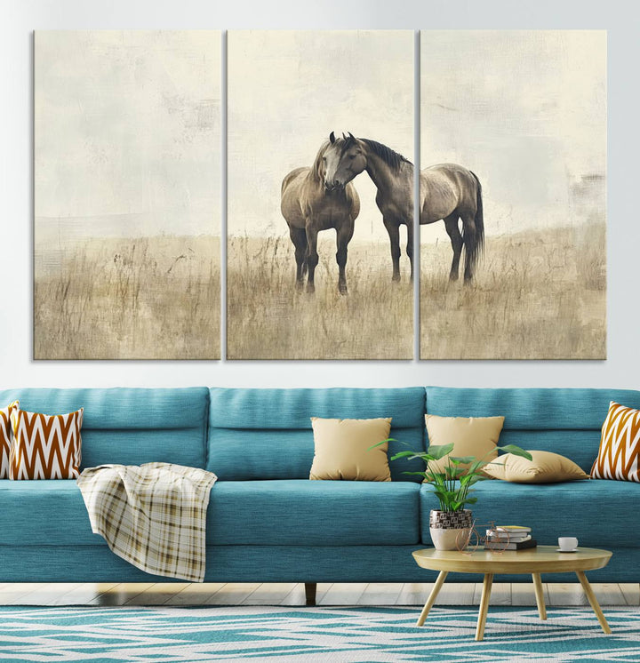 Chines Style Grunge Horses Wall Art Canvas Print