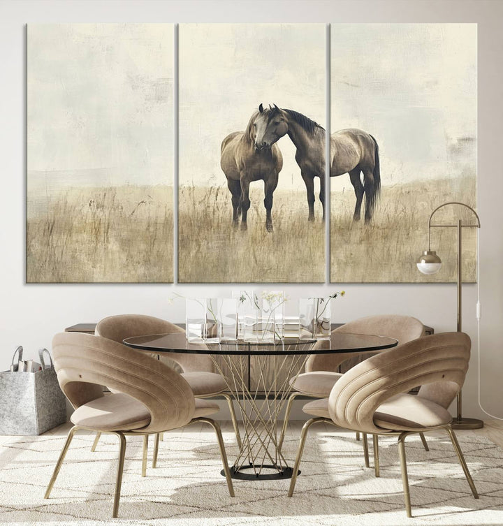 Chines Style Grunge Horses Wall Art Canvas Print