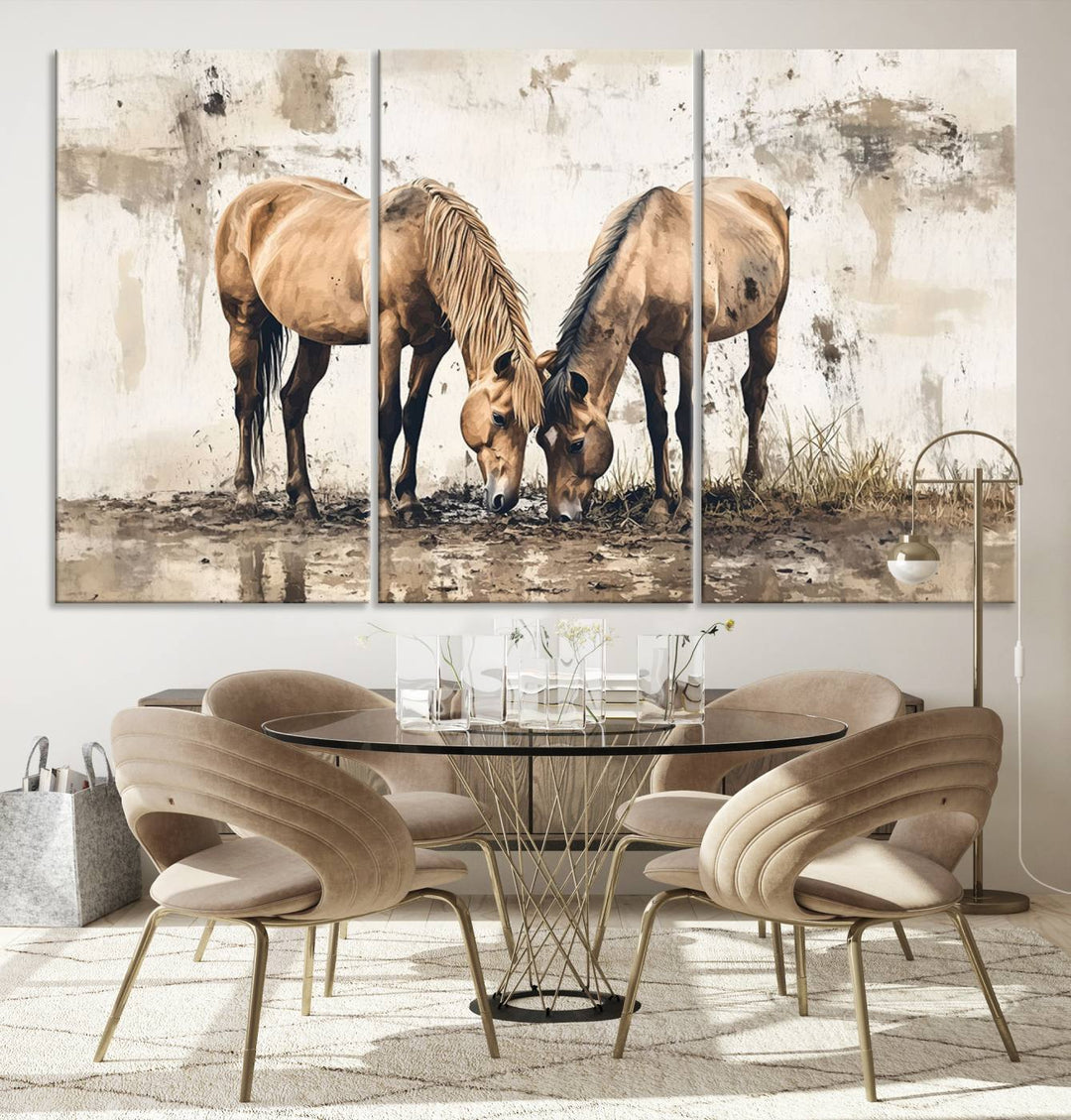 Chines Style Grunge Horses Wall Art Canvas Print