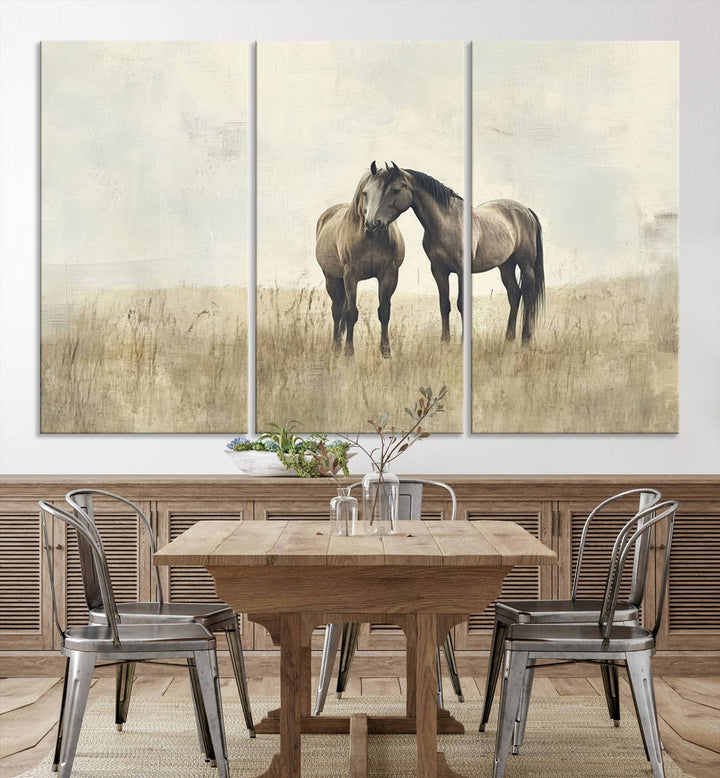 Chines Style Grunge Horses Wall Art Canvas Print