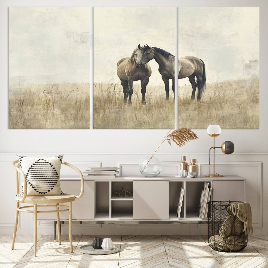 Chines Style Grunge Horses Wall Art Canvas Print