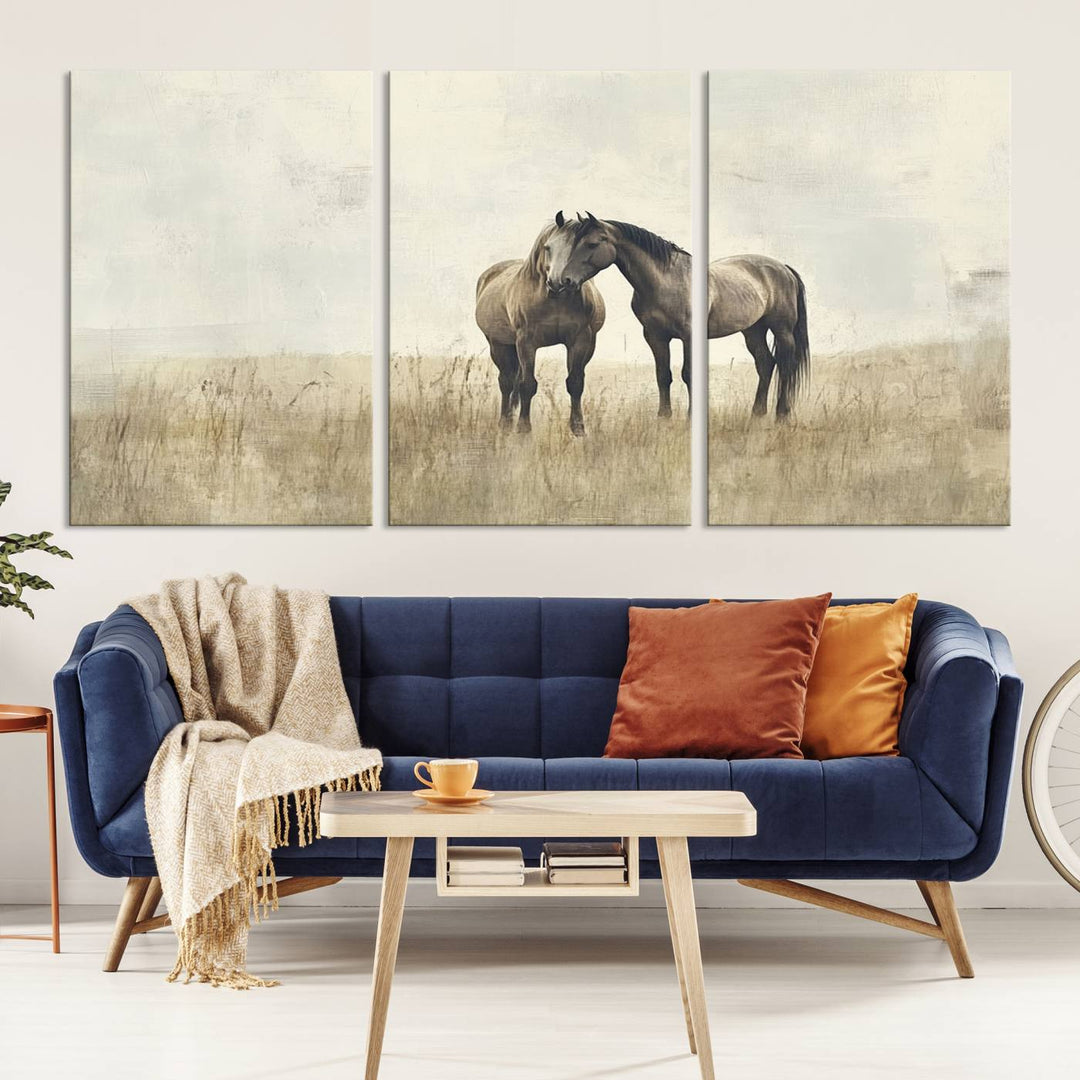 Chines Style Grunge Horses Wall Art Canvas Print