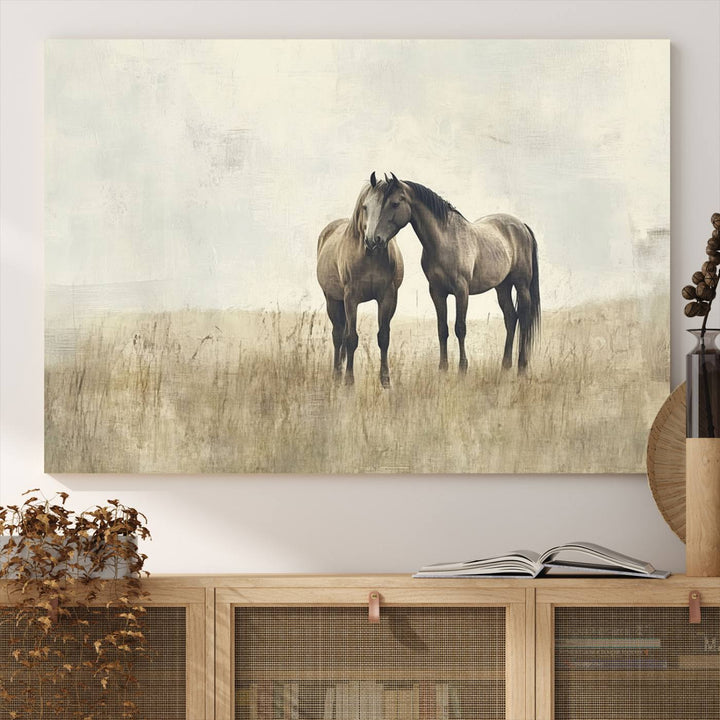 Chines Style Grunge Horses Wall Art Canvas Print