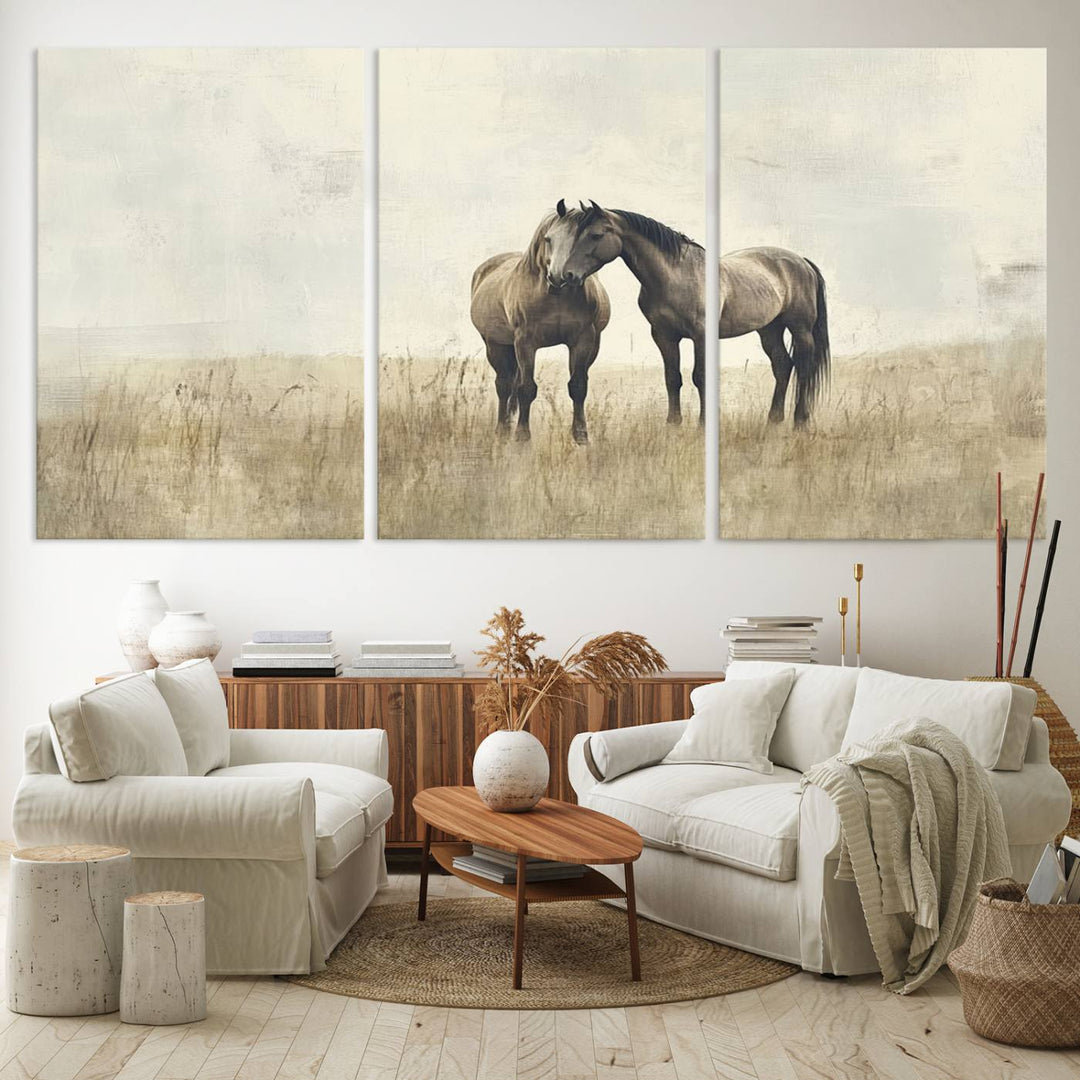 Chines Style Grunge Horses Wall Art Canvas Print