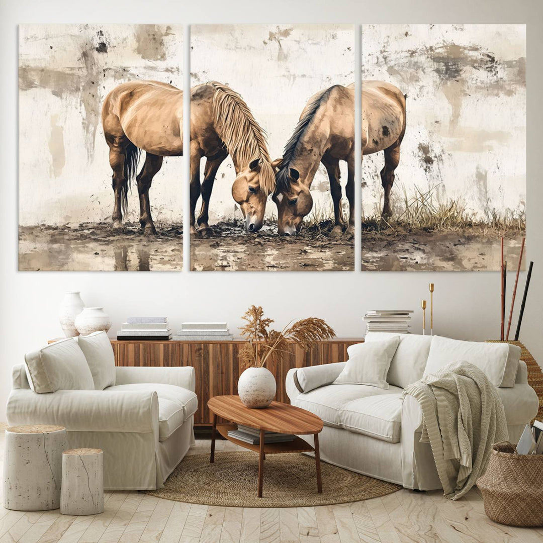 Chines Style Grunge Horses Wall Art Canvas Print