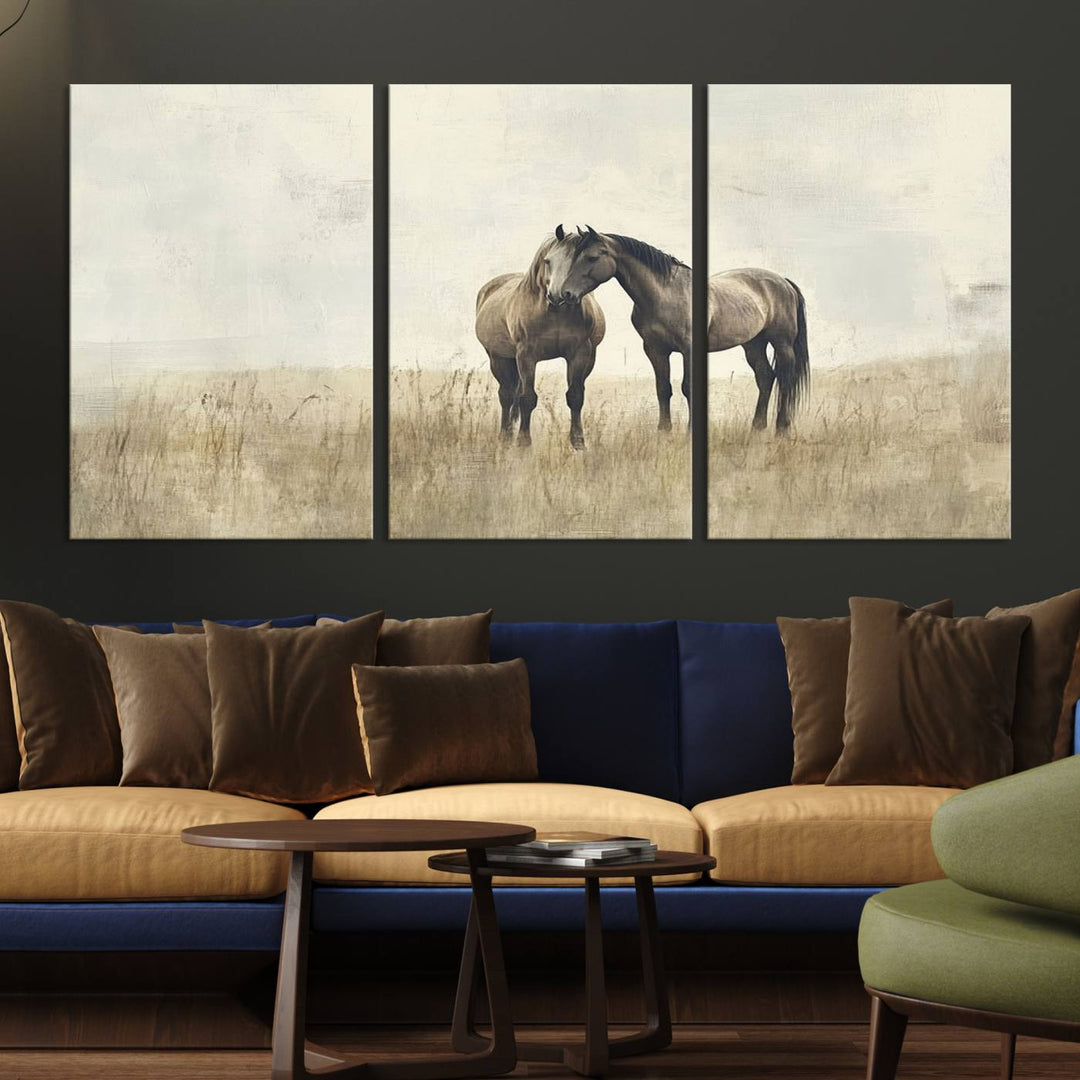 Chines Style Grunge Horses Wall Art Canvas Print